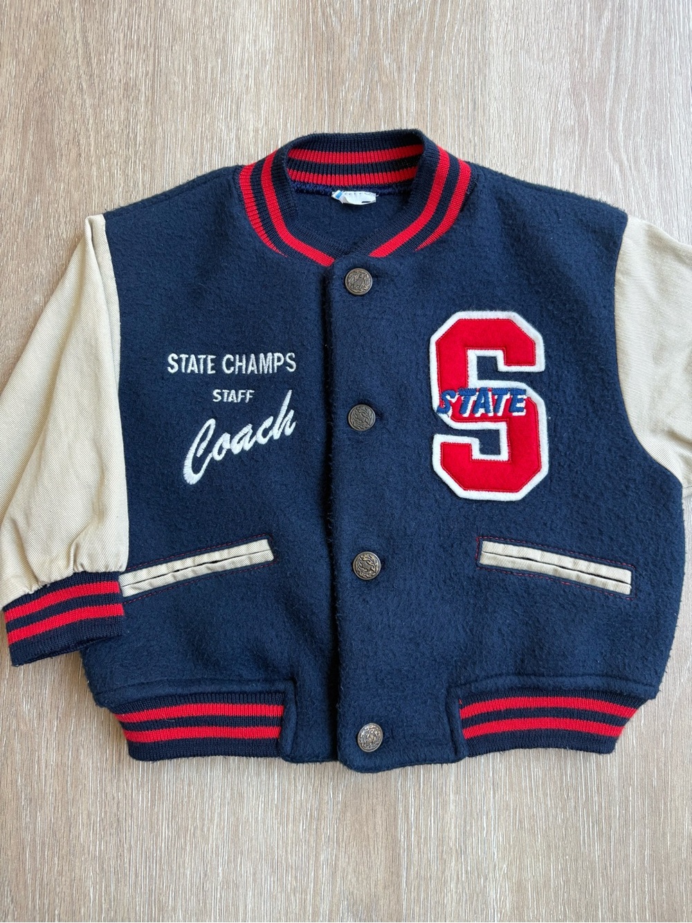 Vintage Baby Navy and Cream Varsity Coach Jacket - Size 12-18m